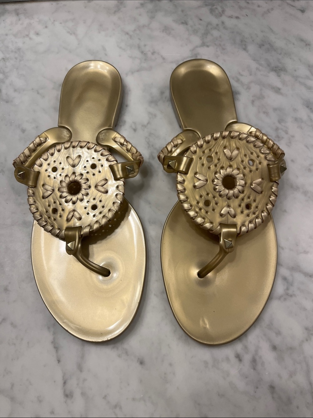Jack Rogers Metallic Gold Circular Braided Medallion Sandals